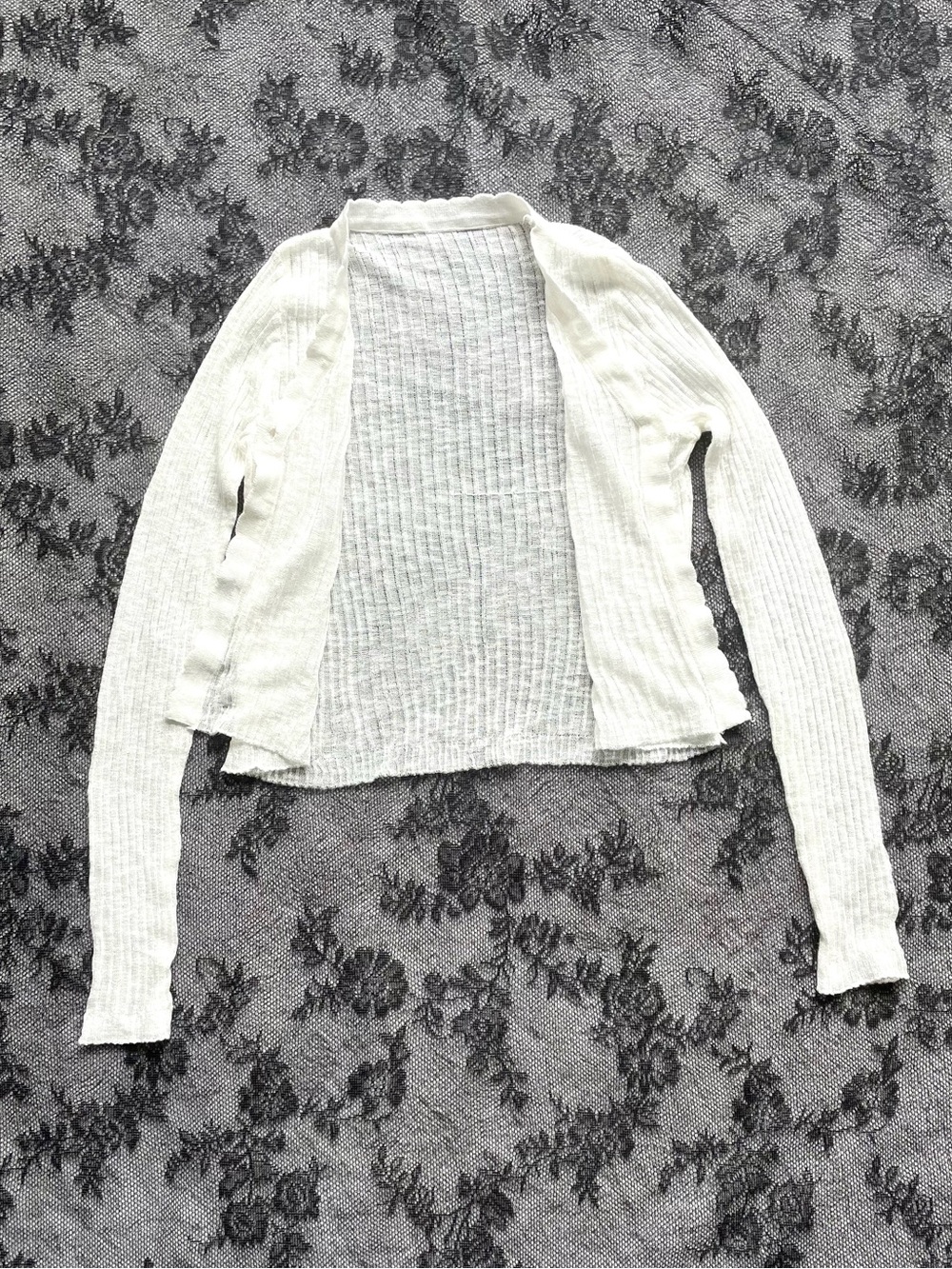 White Ribbed Button Front Cropped Bolero Cardigan - Picture 2 of 4